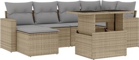 vidaXL 7 részes bézs polyrattan kerti ülőgarnitúra párnákkal
