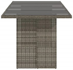 szürke polyrattan üveglapos kerti asztal 190x80x74 cm