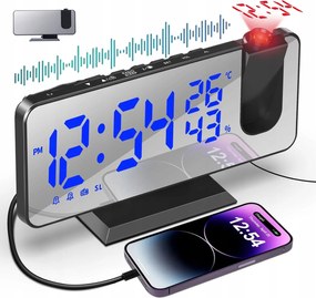 Tükör Óra Led Digitális Kijelző Ébresztőóra Éjjeliszekrény Fekete-kék