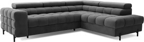 Sötétszürke bársony kinyitható-tárolóhelyes sarokkanapé (jobb oldali-L alakú) Ferucce – ELTAP