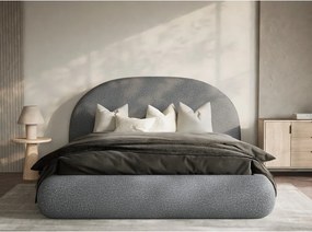 Szürke kárpitozott ágyneműtartós franciaágy ágyráccsal 140x200 cm Maumere – Maison de Rêve