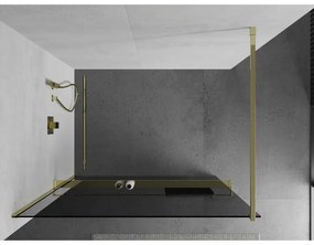 Mexen Kioto +, zuhany paraván polccal és törölközőtartóval 120 x 200 cm, 8mm szürke üveg, arany profil, 800-120-121-50-40