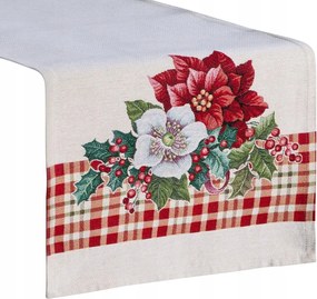 Futópad abrosz karácsonyi gobelin 45x140 natural piros betlehemi kockás