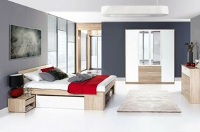 MILO ágy 160 x 200 cm + ágyneműtartó +éjjeliszekrény sonoma fehér