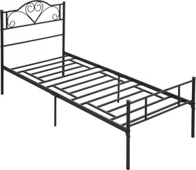 HOMCOM Egyszemélyes Ágykeret Acélból 95x211x106cm, Beépített Rácsokkal, Fejtámlával és Lábvéggel, Ágy alatti Tárolóval, Fekete | Aosom