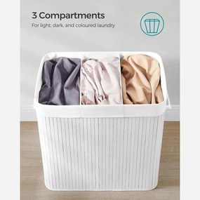 Bambusz kosár szennyestartó 3 rekeszes 3x50l, fehér