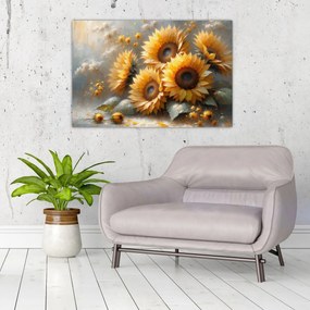 Kép - Napraforgók festménye (90x60 cm)