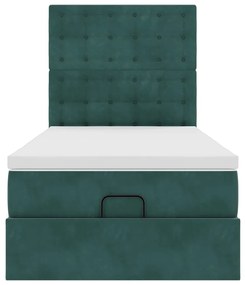 Ottomán ágykeret matracokkal sötétzöld 90x200cm bársony