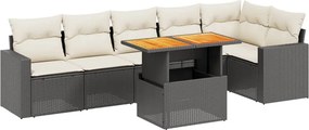 vidaXL 7 részes fekete polyrattan kerti ülőgarnitúra párnával