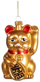 Üveg kézzel készített karácsonyfadísz 11 cm Lucky Cat – Sass &amp; Belle