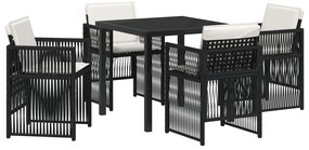 5 Darabos Kerti Étkező Garnitúra Párnákkal Fekete Poly Rattan