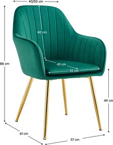 Dizájn fotel, smaragd Velvet szövet/gold króm-arany, ADLAM NEW
