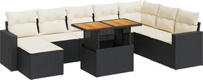 vidaXL 9 részes fekete polyrattan kerti ülőgarnitúra párnákkal