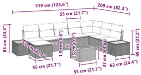 9 Darabos Kert Kanapé Szett Párnákkal Bézs Poli Rattan Akáccal