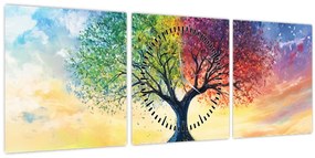 Kép – Évszakok festett fája (órával) (90x30 cm)