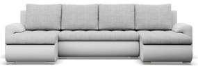 Tokio U alakú sarokkanapé, 3 ágyneműtartóval, fonott + műbőr, univerzális oldal, szürke - fehér