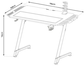 Gaming asztal SNAKE  LED RGB háttérvilágítással 100x60 cm fekete