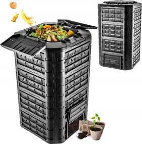 Kerti Komposztáló Moduláris Fekete Fagyálló Műtrágya Nagy XXL 1250L