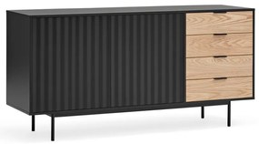 Fekete-natúr színű alacsony komód tölgyfa dekorral 159x80 cm Sierra – Teulat