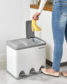 3 x 8 literes konyhai szemetes tetővel, fém pedálos, acél, könnyen tisztítható, fehér és szürke