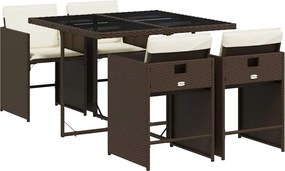 vidaXL 5 részes barna polyrattan kerti étkezőgarnitúra párnákkal