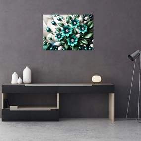 Üveg kép - 3D türkiz virágok (70x50 cm)