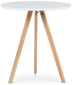 Kerek étkezőasztal 70x70x75 cm, MDF felső fehér matt lakk, tömör bükk lábak. Dt-320