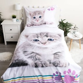 Fehér egyszemélyes pamut gyerek ágyneműhuzat 140x200 cm Kitten "Colour" – Jerry Fabrics