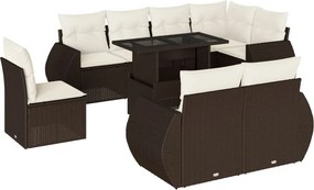 vidaXL 9 részes barna polyrattan kerti ülőgarnitúra párnákkal