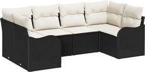 vidaXL Kerti Kanapé Szett párnával 6 pcs Fekete Poli rattan
