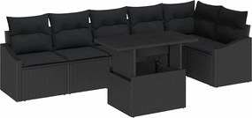 vidaXL Kerti Kanapé Szett párnával tárolóval 7 pcs Fekete polirattan