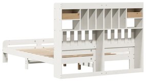 fehér tömör fenyőfa könyvespolcos ágy matrac nélkül 150x200 cm