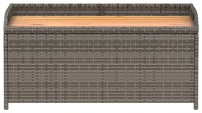 szürke polyrattan és akácfa tárolópad 100 x 50 x 52 cm