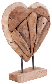 Almada Dekorációs szív teak fából, natúr, h30 cm