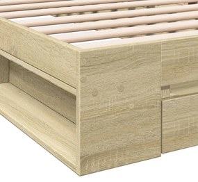 sonoma tölgy színű szerelt fa ágykeret fiókkal 100 x 200 cm