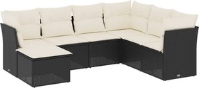 vidaXL 7 részes fekete polyrattan kerti ülőgarnitúra párnával