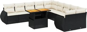 vidaXL 11 részes fekete polyrattan kerti ülőgarnitúra párnákkal