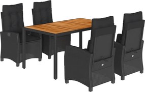 vidaXL 5 részes fekete polyrattan kerti étkezőgarnitúra párnákkal