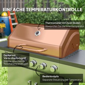 Outsunny Gázgrill 8500BTU, grillkocsi 6 rozsdamentes acél égővel, hőmérővel, nyomásszabályozóval, ezüst