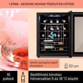 Klarstein Shiraz, borhűtő, 42 liter, 131 W, 5 - 18 °C, érintőképernyős vezérlőpanel, fekete
