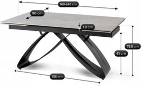 Luigi kerámia kihúzható asztal 160–240 cm, szürke márvány/fekete színben