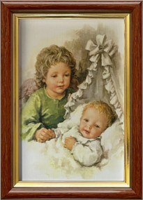 Vászonkép 18x13 Őrangyal Angyal Barna Arany Díszített Fa Keret