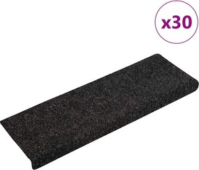 vidaXL öntapadós lépcsőszőnyegek 30 db 65 x 21 x 4 cm fekete téglalap alakú széllel