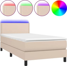 vidaXL cappuccino színű műbőr rugós ágy matraccal és LED-del 80x200 cm