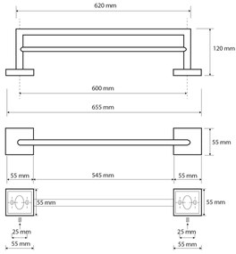 SAPHO XQ404 X-Square kéztörlő tartó dupla 65 cm,ezüst