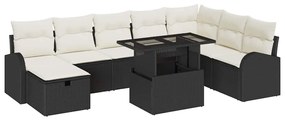 vidaXL Kerti Kanapé Szett párnával tárolóval 9 pcs Fekete Poli rattan