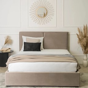 Bézs Bársony Ágyneműtartós Franciaágy. 140x200 DUO