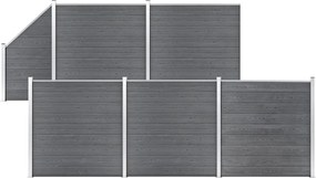 vidaXL 5 négyszögletes és 1 ferde szürke WPC kerítéselem 965 x 186 cm