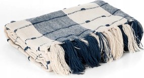 Takaró 130X170 sötétkék kockás mintás, rojtokkal