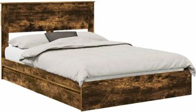 vidaXL Tárolós Ágy fejtámlával Füstölt tölgy 160 x 200 cm Faanyag